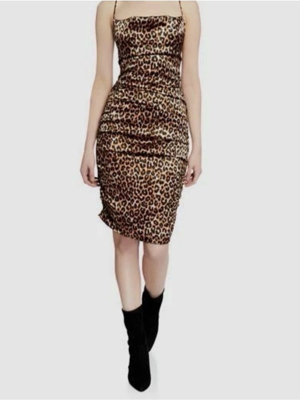 $295 Likely Women's Black Sleeveless Cowl Neck Alessia Leopard Midi Dress Size 6